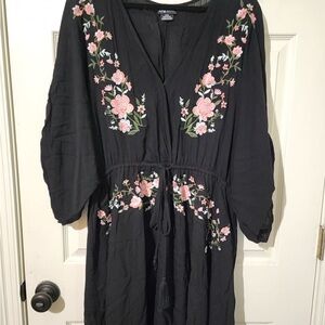City Chic Black and Pink Embellished Sundress with Bishop Sleeves